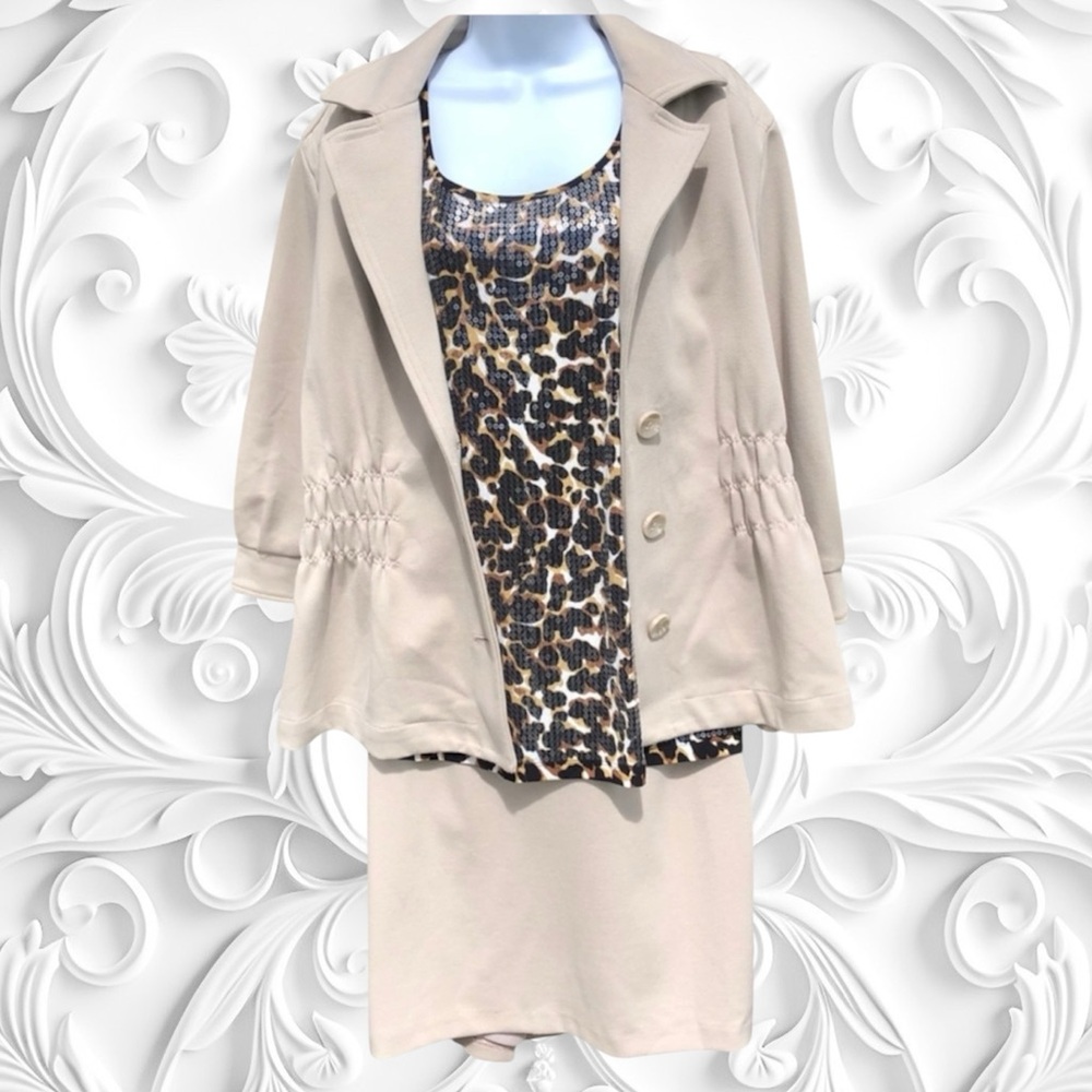Joan Rivers Three Piece Skirt Suit w/Cheetah Tank